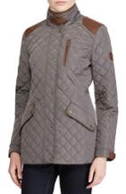 Women's Lauren Ralph Lauren Diamond Quilted Jacket With Faux Leather Trim - Grey