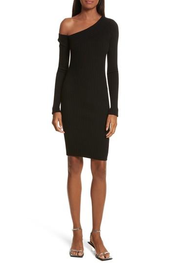 Women's Helmut Lang Knit Stretch Silk One-shoulder Dress - Black