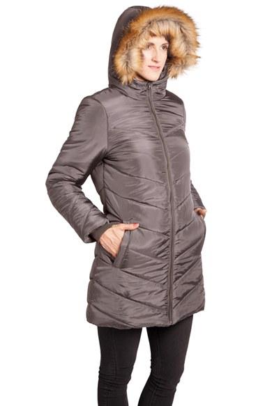 Women's Modern Eternity Faux Fur Convertible Puffer Maternity Jacket - Grey