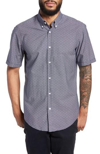 Men's Boss Lodi Slim Fit Stripe Sport Shirt, Size - Blue