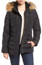 Women's Larry Levine Water Repellent Quilted Jacket With Faux Fur Trim - Black