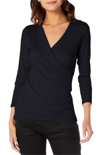 Women's Michael Stars Shine Surplice Top, Size - Black