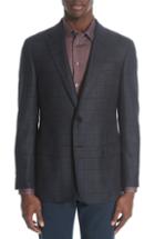 Men's Emporio Armani G-line Trim Fit Windowpane Silk & Wool Blazer R - Blue
