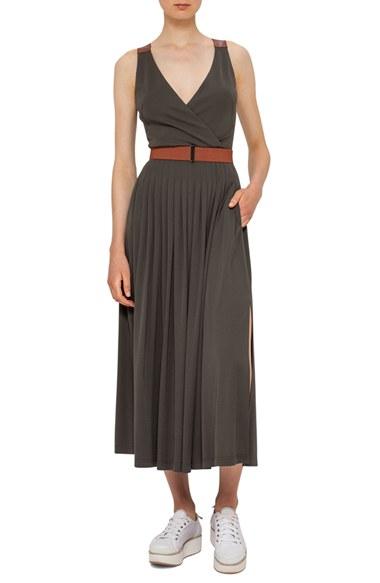 Women's Akris Punto Leather Detail Midi Dress