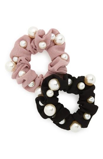 Cara 2-pack Imitation Pearl Scrunchies, Size - Black