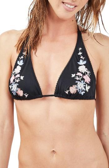 Women's Topshop Floral Embroidered Bikini Top Us (fits Like 0) - Black