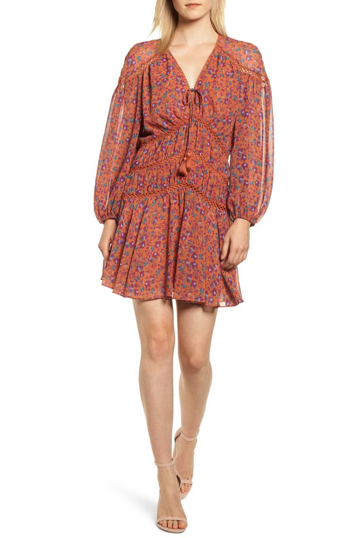 Women's Rebecca Minkoff Caden Tassel Tie Floral Minidress - Orange