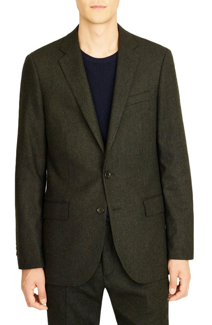 Men's J.crew Ludlow Slim Fit Herringbone Wool Blend Suit Jacket R - Green