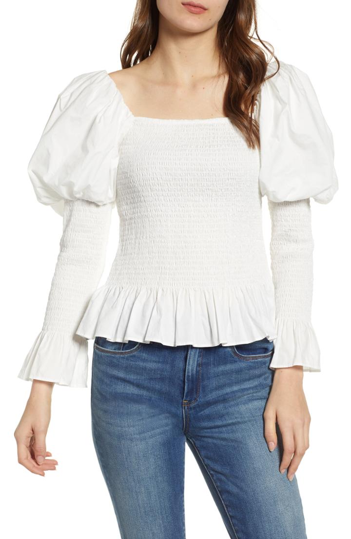 Women's Endless Rose Puff Shoulder Smocked Top - White