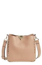 Valentino 'small Rockstud' Leather Hobo - Brown
