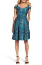 Women's Maggy London Cold Shoulder Brocade Dress - Blue/green