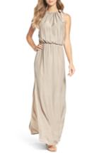 Women's Natalie Deayala High Neck Silk Column Gown, Size - Beige