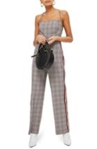 Women's Topshop Sleeveless Check Stripe Jumpsuit Us (fits Like 2-4) - Grey