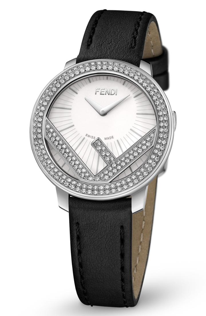 Women's Fendi Run Away Diamond Leather Strap Watch, 28mm