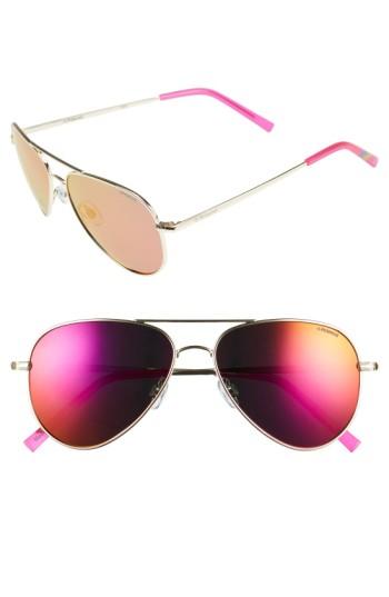 Women's Polaroid 56mm Polarized Aviator Sunglasses - Ruthenium/ Grey/ Blue