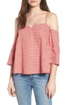 Women's Moon River Gingham Cold Shoulder Top - Red