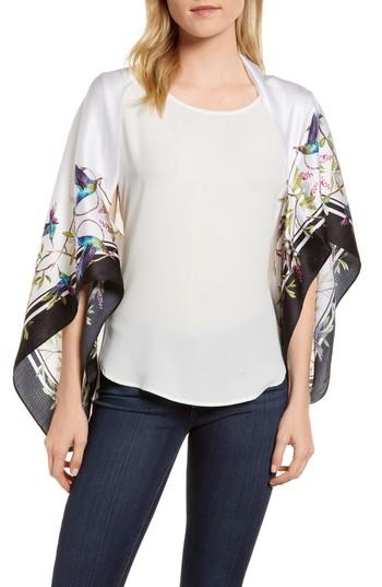 Women's Ted Baker London Chatsworth Bloom Silk Cape Scarf, Size - White