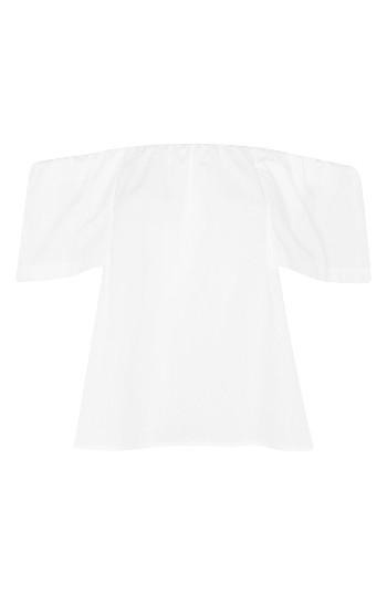 Women's Topshop Bardot Poplin Top Us (fits Like 2-4) - White