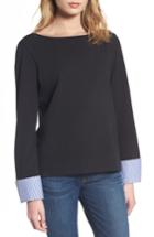 Women's J.crew Built-in Cuff Stripe Tee - Black