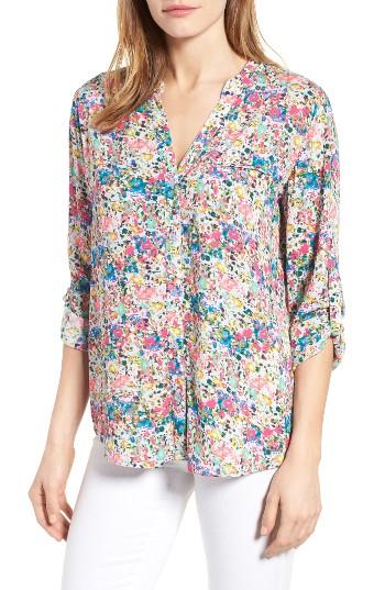 Women's Kut From The Kloth 'jasmine' Floral Print Roll Sleeve Blouse - Blue