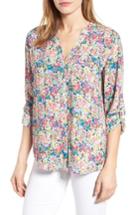 Women's Kut From The Kloth 'jasmine' Floral Print Roll Sleeve Blouse - Blue