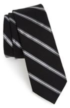 Men's 1901 Edinger Stripe Silk & Cotton Tie, Size - Black