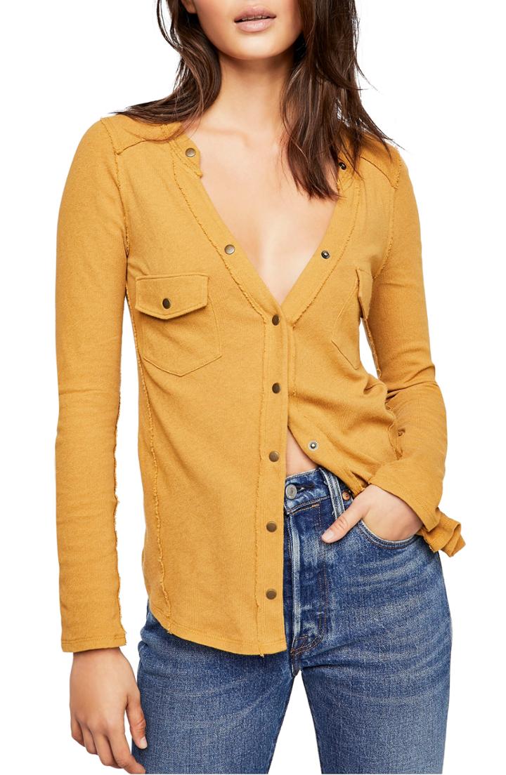 Women's Free People Starlight Henley Tee - Yellow