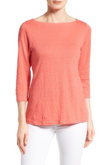 Women's Eileen Fisher Organic Linen Bateau Neck Top, Size - Pink