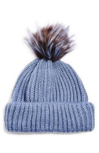 Women's Topshop Faux Fur Pompom Beanie - Blue