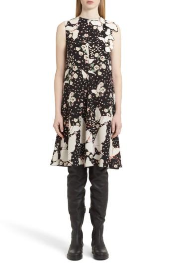Women's Valentino Pop Butterfly Applique Silk Crepe De Chine Dress - Black