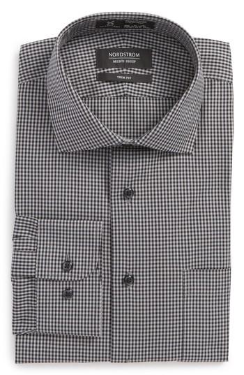Men's Nordstrom Men's Shop Smartcare(tm) Trim Fit Check Dress Shirt .5 32/33 - Black