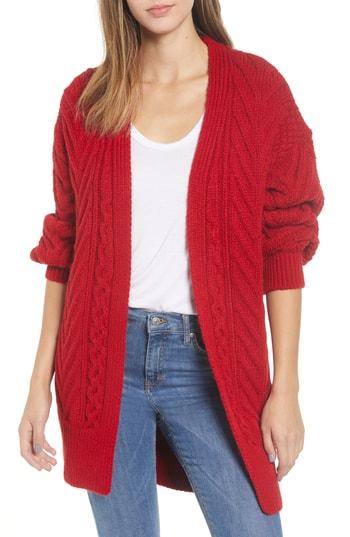 Women's Topshop Long Open Front Cardi Us (fits Like 2-4) - Red