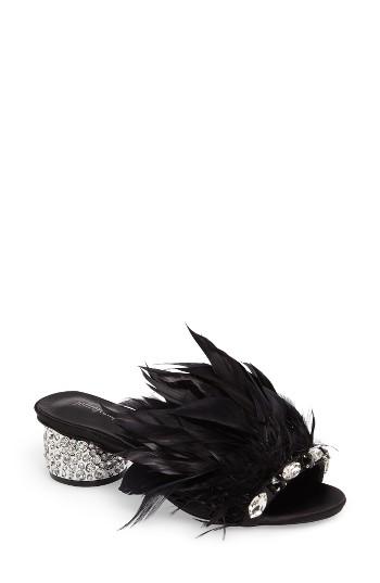 Women's Jeffrey Campbell Zazu Feathered Slide Sandal M - Black