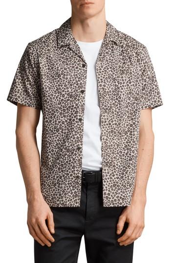 Men's Allsaints Apex Leopard Print Short Sleeve Sport Shirt - Brown