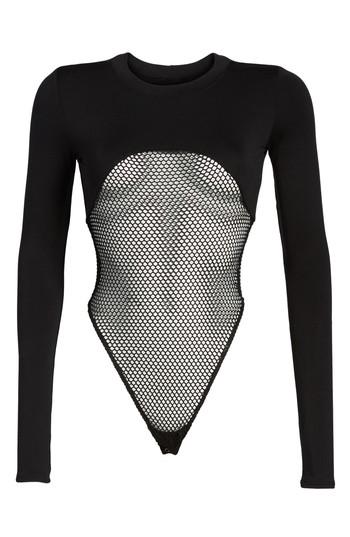 Women's Good American Fishnet Panel Bodysuit - Red