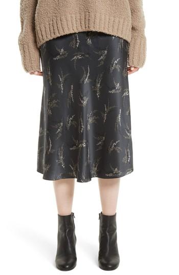 Women's Vince Spring Floral Pull-on Silk Midi Skirt