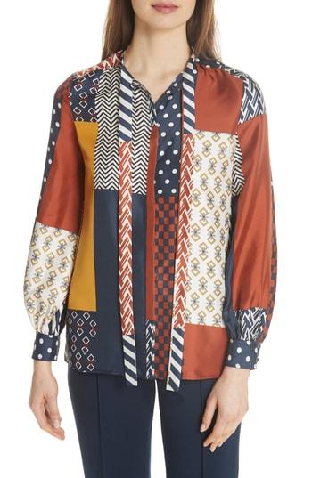 Women's Tory Burch Vivian Patchwork Silk Top - Blue