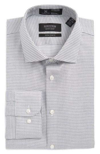 Men's Nordstrom Men's Shop Smartcare(tm) Extra Trim Fit Check Dress Shirt .5 34/35 - Grey