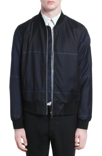 Men's Ps Paul Smith Tartan Plaid Wool Bomber Jacket - Blue