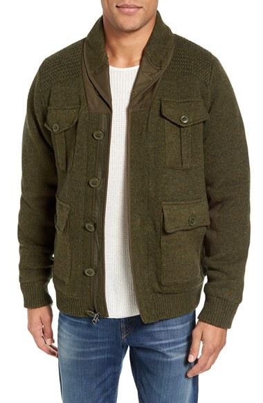 Men's Schott Nyc Military Sherpa-lined Sweater Jacket - Green