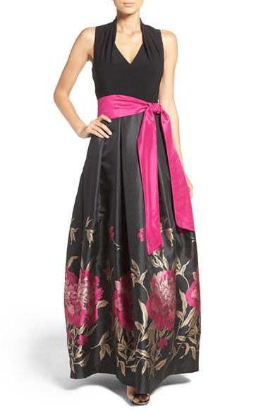 Women's Eliza J Jersey & Floral Jacquard Ballgown