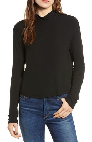 Women's Splendid Ribbed Mock Neck Crop Top, Size - Black