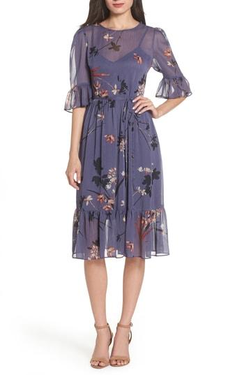 Women's Avec Les Filles Floral Chiffon Midi Dress