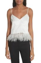 Women's Cinq A Sept Feather Trim Silk Tank - Ivory