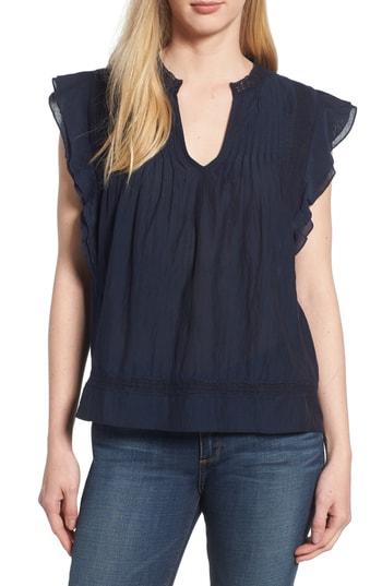 Women's Lucky Brand Flutter Sleeve Pintuck Top - Blue