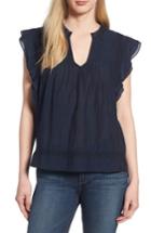 Women's Lucky Brand Flutter Sleeve Pintuck Top - Blue