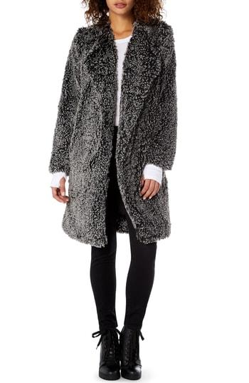 Women's Michael Stars Cozy Faux Fur Long Coat - Black