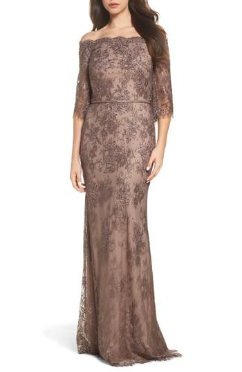 Women's La Femme Off The Shoulder Lace Gown