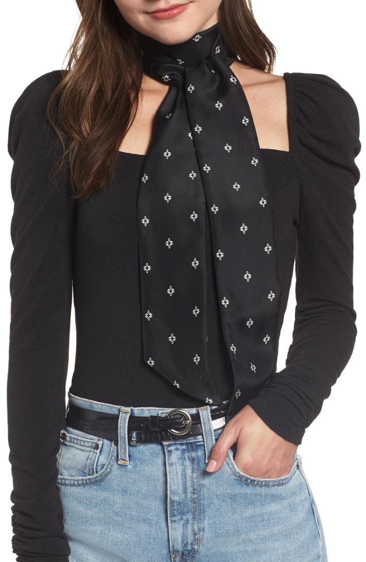 Women's Something Navy Print Silk Skinny Scarf