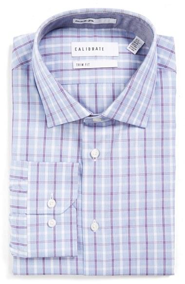 Men's Calibrate Trim Fit Check Dress Shirt .5 32/33 - Purple